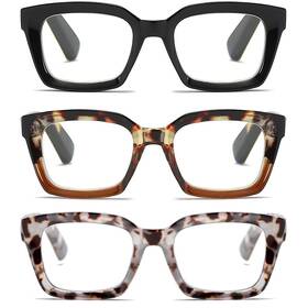 Lr-lzs01fkhcb-1.5 Louol Readers 3 Pack For Women Oprah Style Square Reading Glasses With Spring Hinge