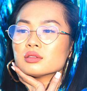 Jk7077 Love Glasses Revolution Heart Shaped Blue Light Blocking Gold Metal Frame Pink Clear Lens Unisex