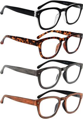 Lur 011448710385 Reading Glasses For Men 1.5 Classic Square Readers 4 Packs Cheaters Comfy Spr