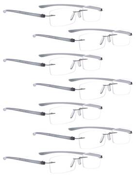 3-r14001-7c17-250-h1 Lur Rimless Reading Glasses 7 Pack Small Lens Frameless Readers Grey Arm 2.50