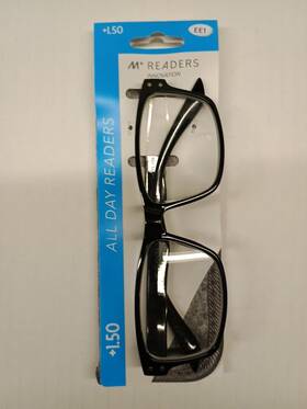 M Readers 795780854379 Innovation Nightfall Black 1.50 Bifocal Reading Glasses With Case
