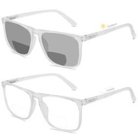 Mare Azzuro 941437977364 Photochromic Bifocal Reading Glasses Men Blue Light Blocking Oversized Square