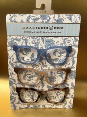 Max Studio 802807356478 3 Pack Premium Reading Glasses Readers 2.50 New Authentic Tort&blue
