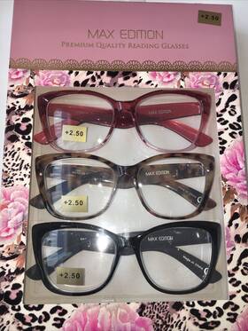 Max Studio 802807357116 2.50 Box Set 3 Pairs Edition Reading Glasses Readers Plum Black New