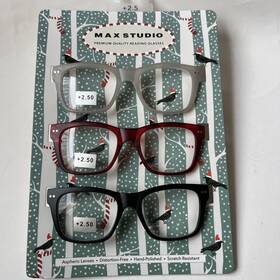 Max Studio 802807357642 3-pack Premium Quality Reading Glasses Wayfarer Readers 2.50