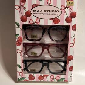 Max Studio 802807359028 3 Pack Premium Reading Glasses Readers 2.00 New Authentic