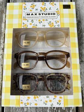 Max Studio 802807359042 3 Pack Reading Glasses 3.00 Cream Brown Tort Amber Readers Nib