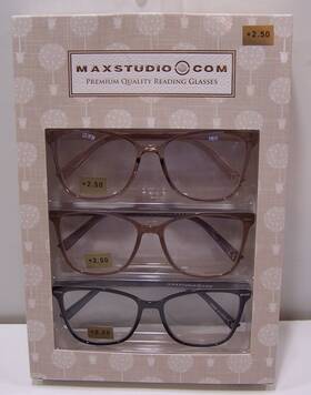 Max Studio 802807359073 3 Pack Maxstudio Premium Reading Glasses 2.50 Black/brown/translucent Brown