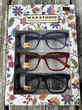 Max Studio 802807359080 3-pack Premium Reading Glasses Readers 1.50 Black Rust Lavender