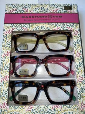 Max Studio 802807359141 3 Pack Premium Reading Glasses Readers 1.50 New Authentic