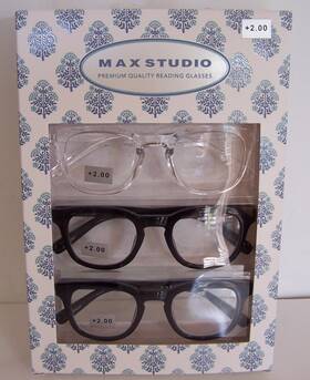 Ms23104 Max Studio 3 Pk Reading Glasses Readers 2.00 Clear/black/navy Blue