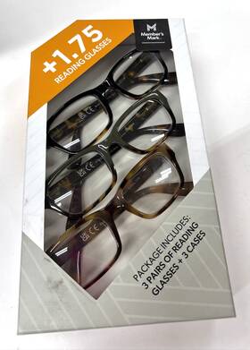 Members Mark 193968328993 3 Pack Womens Rectangular 1.75 Reading Glasses And Soft Cases