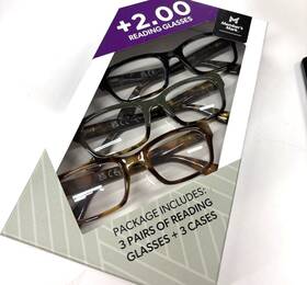 Members Mark 193968329006 3 Pack Womens Rectangular 2.00 Reading Glasses And Soft Cases