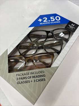 Members Mark 193968329013 3 Pack Womens Rectangular 2.50 Reading Glasses And Soft Cases