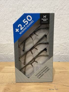 Members Mark 193968329075 Member S 2.50 Adult Reading Glasses Includes 3 Pair Plus Soft Cases