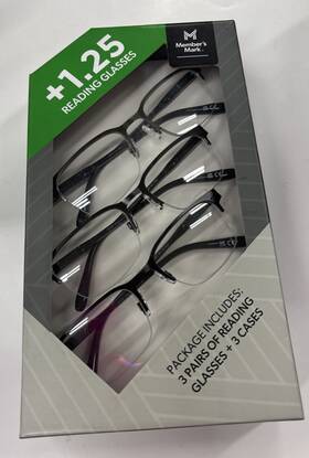 Members Mark 193968329228 3 Pack Mens Semi-rimless Metal 1.25 Reading Glasses And Soft Cases