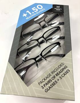 Members Mark 193968329235 3 Pack Mens Semi-rimless Metal 1.50 Reading Glasses And Soft Cases