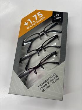 Members Mark 193968329242 3 Pack Mens Semi-rimless Metal 1.75 Reading Glasses And Soft Cases