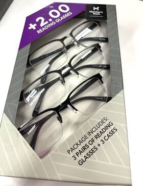 Members Mark 193968329259 3 Pack Mens Semi-rimless Metal 2.00 Reading Glasses And Soft Cases
