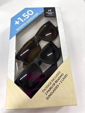 Members Mark 193968329419 2 Pack Unisex Wayfarer 1.50 Reading Sunglasses And Soft Cases