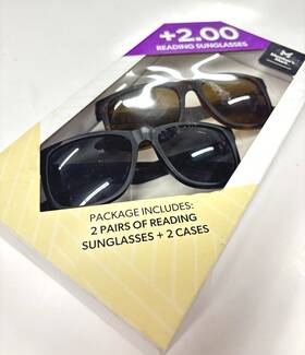 Members Mark 193968329426 2 Pack Unisex Wayfarer 2.00 Reading Sunglasses And Soft Cases