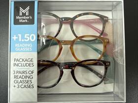 Members Mark 193968529840 1.50 3 Pairs Reading Glasses With Cases Style C 102