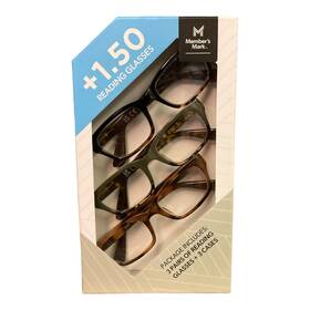 990284029 Members Mark 1.50 Rectangular Reading Glasses 3 Pack