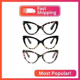 B0d93bpqcw Mmoww Cat Eye Reading Glasses For Women - 3 Pairs Fashion Cute Blue Light Blocki
