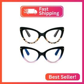 B0d93dsm15 Mmoww Cat Eye Reading Glasses For Women - 2 Pairs Fashion Cute Blue Light Blocki