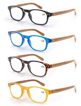 Modfans 756171820434 4 Pack Reading Glasses 1.5 Fashion Wood-look Spring Hinges Stylish Re