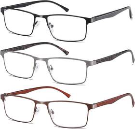Nanako 445000059024 3 Pack Reading Glasses For Men Lightweight Blue Light Blocking Metal Fra