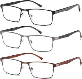 Nanako 445021341313 3 Pack Reading Glasses For Men Lightweight Blue Light Blocking Metal