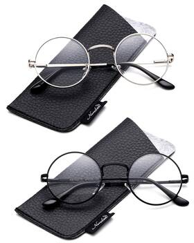 Rf9509-2pk-bk Newbee Fashion Reading Glasses Rf9509-2pk-bk&sl 2.00 Quality Unisex Retro Round Spring Hinge Stainless Steel Frame