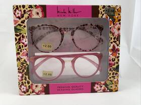 Nicole Miller 802807354313 Ny 2.00 Leopard And Pink Set Of 2 Reading Glasses Blue Light Berry