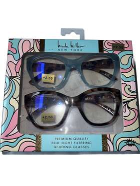 Nicole Miller 802807355198 Ny Readers Tortoise /blue Set Of 2 Reading Glasses 2.50 Bluelight