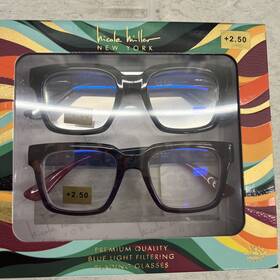 Nicole Miller 802807357352 Ny Black And Tortoise Set Of 2 Reading Glasses 2.50 Blue Light Blo