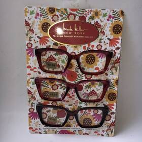 Nicole Miller 802807357437 Nib Square Tortoise Cranberry Amber 3 Pk Readers Glasses 2.00