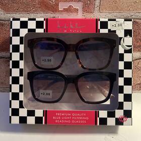 Nicole Miller 802807357567 2 Pair Chunky Reading Glasses Blue Light Filtering 2.00 Readers