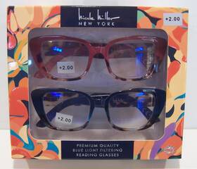 Nicole Miller 802807357857 2 Pack Reading Glasses Readers 2.00 Pink/tortoise - Blue/tortoise