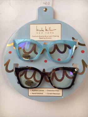 Nicole Miller 802807357888 2.00 New York 2 Pairs Reading Glasses Blue Light On Card
