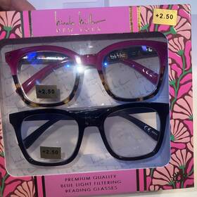 Nicole Miller 802807359202 2.50 Blue Light Reading Glasses Womens 2 Pr Box Pink Fade And Black