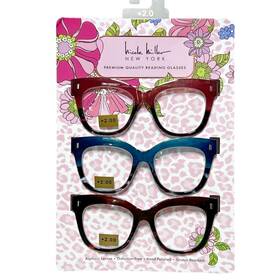 Nicole Miller 812097016013 Reading Glasses 3 Pack 2.00 Bold Retro Square Frame Readers Women