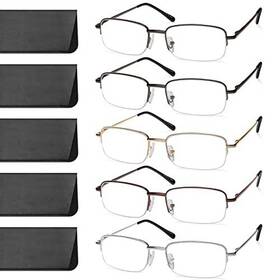 Novivon 810149535178 5 Pack Reading Glasses For Men Metal Blue Light Blocking Readers With Spring