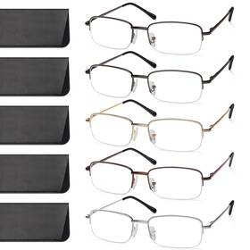 Novivon 810149535277 5 Pack Reading Glasses For Men Metal Blue Light Blocking Readers With Spring