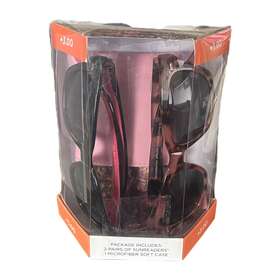 5012881-150.sam Optique Trifecta Square Sunglass Readers With Case Black And Pink Tortoise 3.00