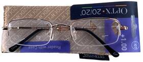 Optx 20/20 708862801154 Reading Glasses With Case 1.00 Strength Gold Half Frame Brand New