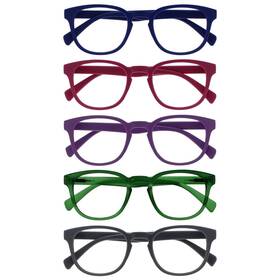 Opulize 055955358961 Pop Reading Glasses 5 Pack Fun Round Matt Frame Blue Fuscia Pink Purp