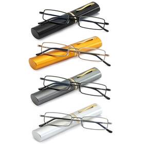 R004-4c01-250 Owtxis Best Light Blocking Reading Glasses Slim Pocket Readers With Pen Clip Case Mini