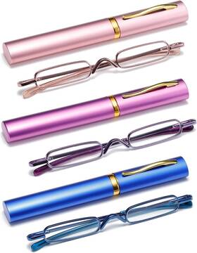 R014-3c04-275 Owtxis 3 Pack Mini Slim Pen Reading Glasses - Compact Readers With Clip Case