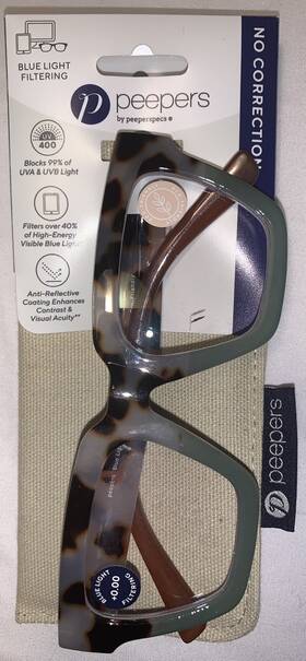 Peepers 070747000502 New Reading Glasses 0.00 Take A Bow Chai Tortoise Green Blue Lt Filter
